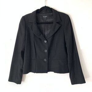 Hobbs Black Tailored Wool Blazer Jacket 3-Button Front Size 14 Peplum 3 Buttons